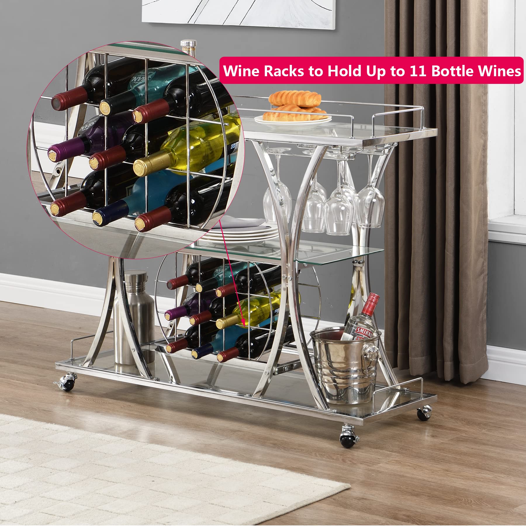 Amazon.co.jp: Mikibama シルバーサービングバーカート モダンミニバー